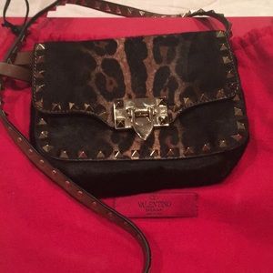 New Valentino Rockstud leopard calf hair crossbdy